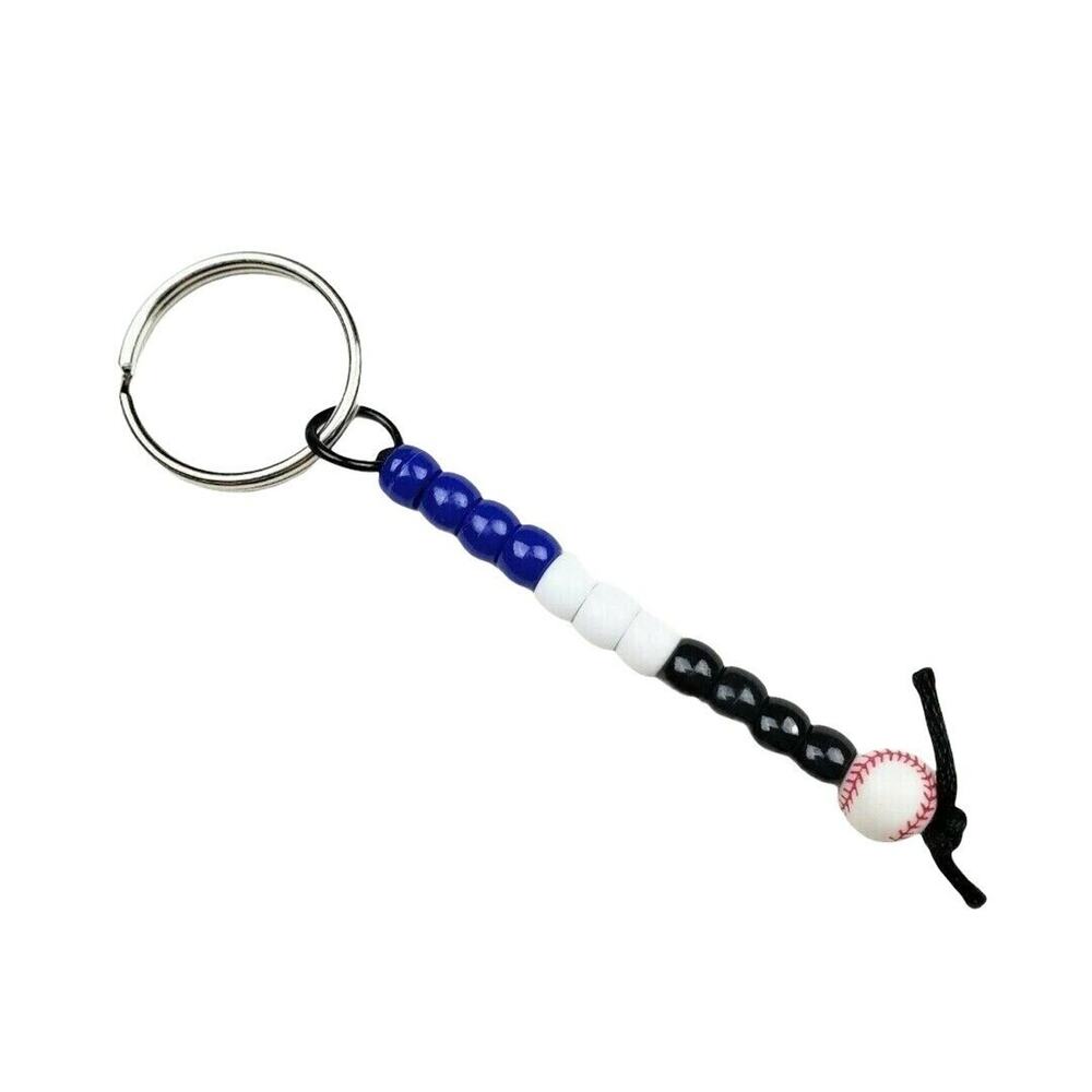 Baseball Keychain‎ Blue White Black MLB Little League Sports Fan Handmade Beaded